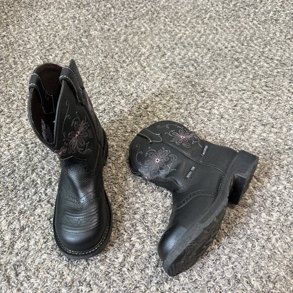 Justin Work Boots Gypsy Wanette 8 Inch Steel Toe Western 7.5 B Black Leather - Picture 1 of 8